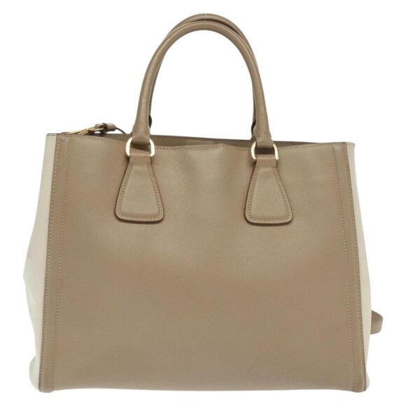 PRADA Hand Bag Safiano Leather 2way Beige Gold Auth - Picture 3 of 15